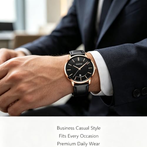 VEADONS Unisex Wrist Watch for Women Men Leather Band Quartz - Product Imagery
