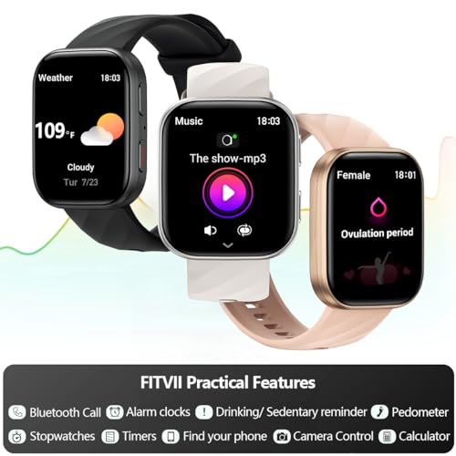FITVII Health & Fitness Tracker (Answer/Make Calls), Smart Watch - Product Imagery