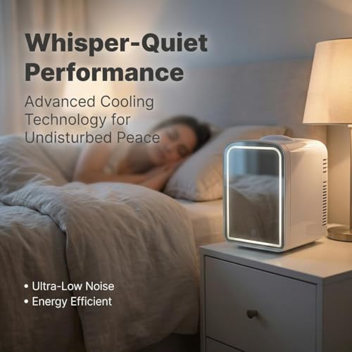 Lispin 4L Mini Skincare Refrigerator with Dimmable LED Mirror, - Product Imagery