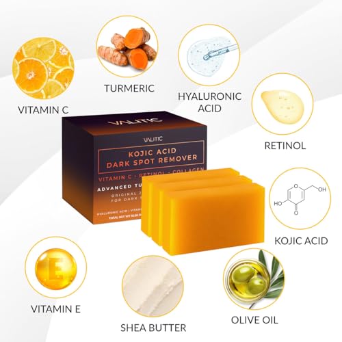 VALITIC Kojic Acid Dark Spot Remover Soap Bars, Turmeric Bar - Product Imagery