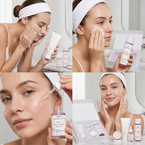 PDRN Pink Collagen 4‑Step Skincare Set – Cleanser, Toner, Serum - Product Imagery