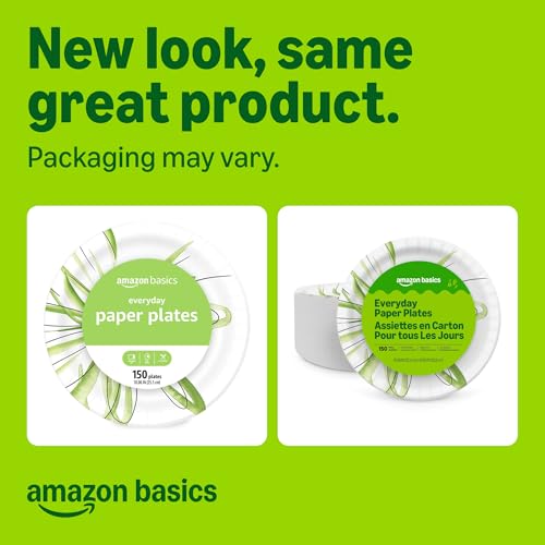 Amazon Basics Everyday Paper Plates, 10 Inch, Disposable, 150 - Product Imagery