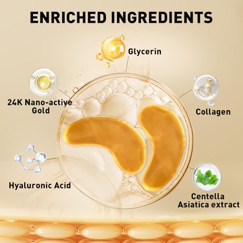 24K Gold Under Eye Patches 50 Pairs Collagen, Dark Circles, - Product Imagery