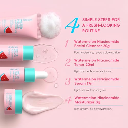Watermelon Niacinamide Travel Kit – 4 Pcs Skincare Set For - Product Imagery