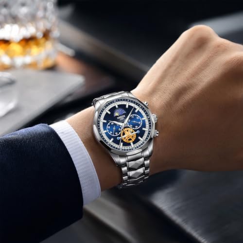 NIBOSI Men's Analog Chronograph Watch, Multifunction Moon Phase - Product Imagery