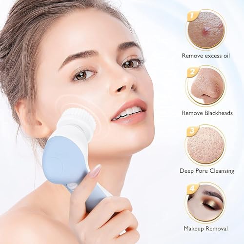 COSLUS Facial Cleansing Brush Face Scrubber, 2-in-1 Rotating - Product Imagery