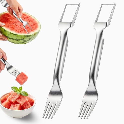 Watermelon Cutter Slicer,2-in-1 Stainless Steel Fruit Fork for - Product Imagery