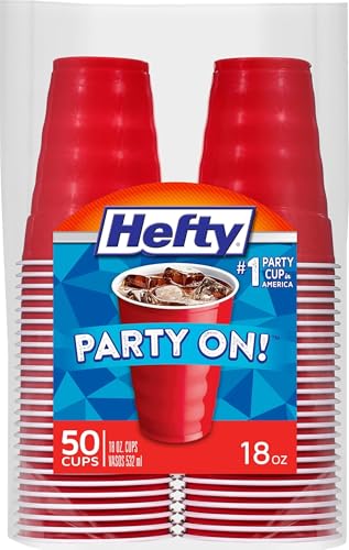 Hefty Easy Grip Disposable Plastic Cold Cups, Red, 18 Ounce, 50 - Product Imagery