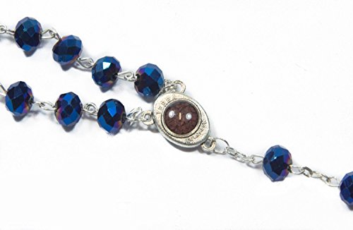 Nazareth Store Deep Blue Crystal Beads Rosary Catholic Necklace - Product Imagery