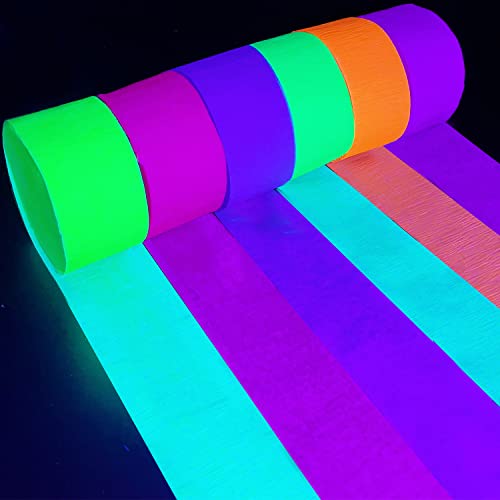 600 feet Glow Crepe Paper Streamers UV Glow Party Neon Streamer - Product Imagery