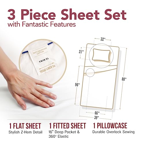 TEXAS LINEN CO. 800 Series Egyptian Cotton Twin XL Sheets Set, - Product Imagery