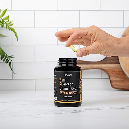Zinc Quercetin 500mg with Vitamin C Vitamin D3 Bromelain Immune - Product Imagery