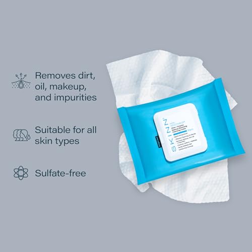 SKINN Facial Cleansing Makeup Remover Wipes - Gentle Exfoliation - Product Imagery
