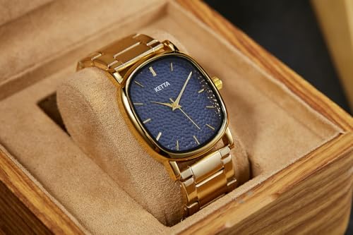 GORBEN Unisex Square Round Retro Gold Stainless Steel Strap - Product Imagery