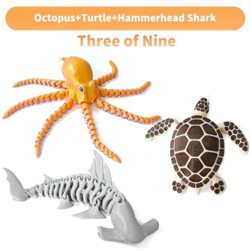 9 Pcs 3D Printed Animals & Dragon Figurine Set (Multicolor - Product Imagery