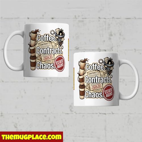 Estate Agent Coffee Mug - Coffee Contracts Chaos - Humorous Real - Product Imagery