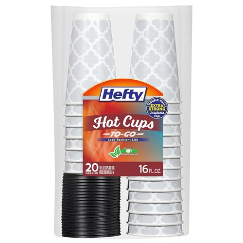 Hefty Disposable Hot Cups with Lids, Insulated Paper Coffee Cups - Product Imagery