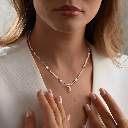 Initial Necklaces for Women Girls Kids - Light Colorful Beaded - Product Imagery