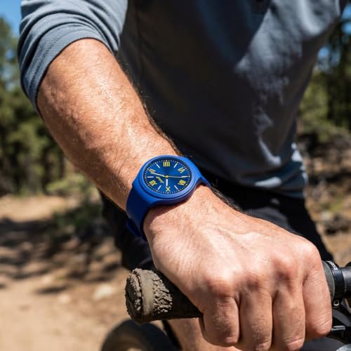Letoff Blue Silicone Watch for Women/Men, Yellow Roman Numeral - Product Imagery