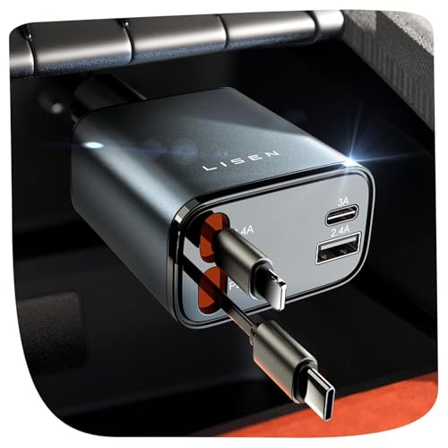 LISEN Retractable Car Charger, 84W Car Charger USB C Fast - Product Imagery