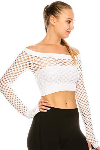 Kurve Stretchy Fishnet Long Sleeve Crop Top, UV Protective - Product Imagery
