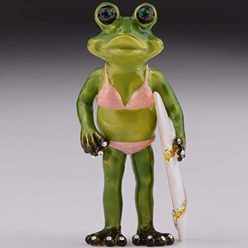 Keren Kopal Surfer Frog Trinket Box Figurine Decorated with - Product Imagery