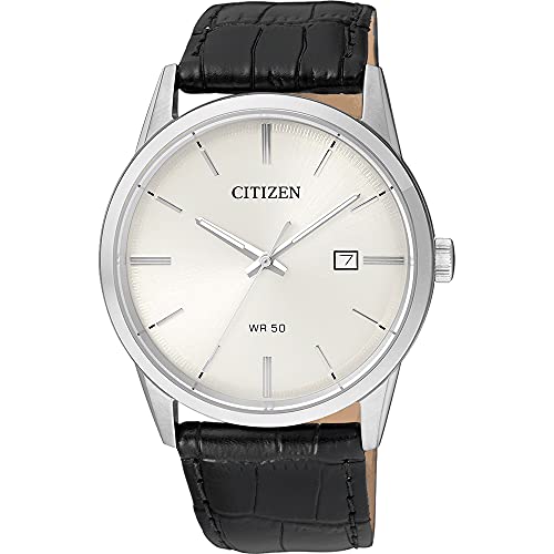 Citizen Quartz Mens Watch, Stainless Steel with Leather Strap, - Product Imagery