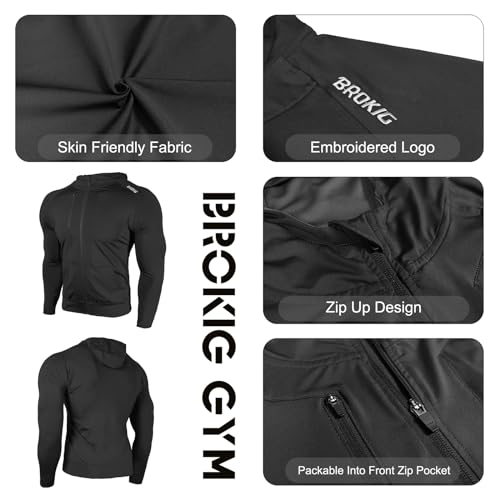 BROKIG Mens Windbreak Running Jacket Zip Up Hoodie - Product Imagery