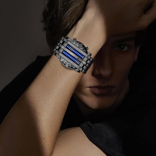 FANMIS Creative Mens Binary Matrix Blue LED Digital Watch Black - Product Imagery