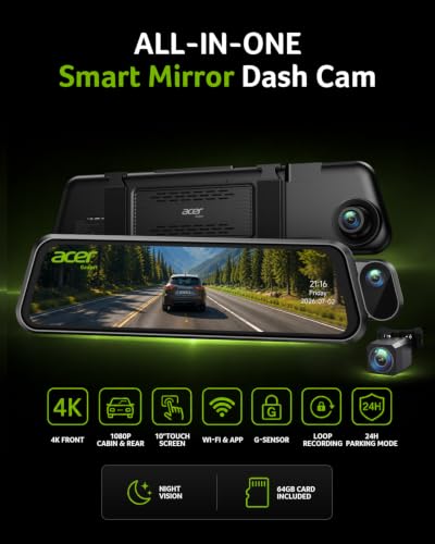 Acer Gadget 3 Channel 4K Rear View Mirror Camera, Mirror Dash - Product Imagery