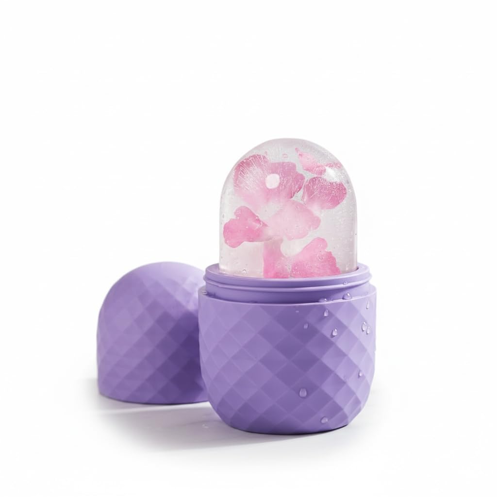 Silicone ice roller face for cooling and depuffing, a beauty skincare tool with a textured surface for facial massage.