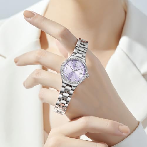 OLEVS Watch Women Silver Watch for Women Luxury Diamond Womens - Product Imagery