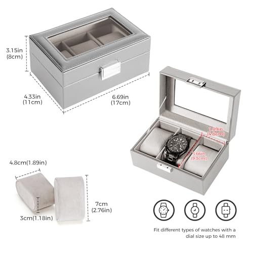 ProCase Watch Box, 3 Slot Mens Watch Display Case, Grey - Product Imagery