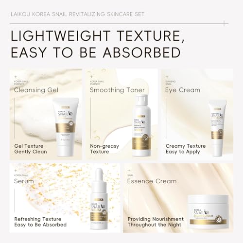 LAIKOU Korean Skin Care, Skin care set, Snail Skin Care Kit 5pcs - Product Imagery