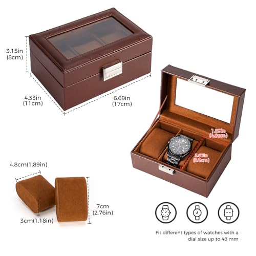 ProCase Watch Box, 3 Slot Mens Watch Display Case, Espresso - Product Imagery