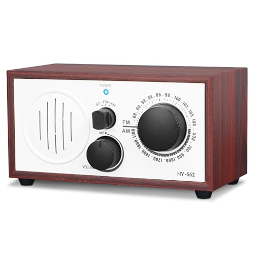 Vintage Wood AM FM Bluetooth Speaker Radio Plug in Wall, Elegant - Product Imagery