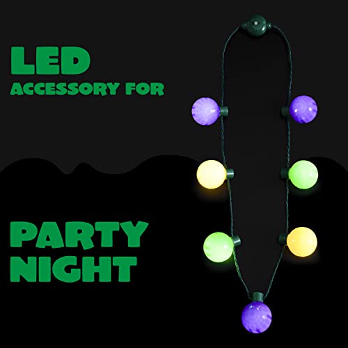 JOYIN 3 PCS Mardi Gras LED Bulb Necklace, Purple, Green, Gold - Product Imagery