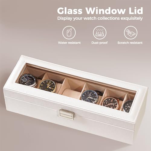 ProCase Watch Box, 6 Slot Mens Watch Display Case, White - Product Imagery
