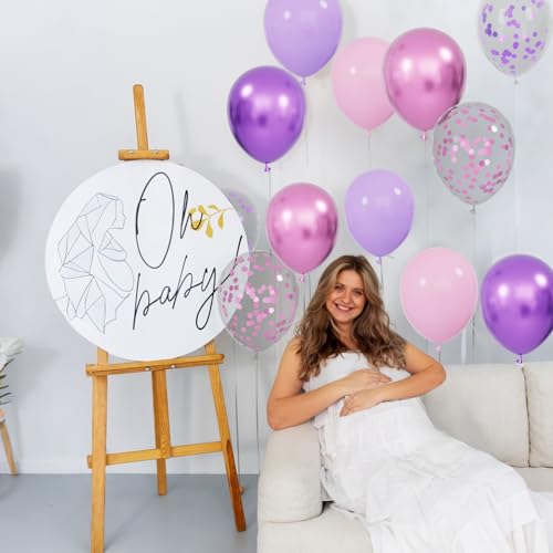 68Pcs Pink and Purple Balloons 12 Inch Metallic Purple Pink - Product Imagery