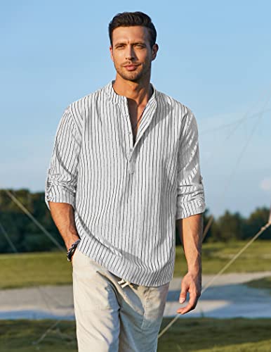 COOFANDY Men's Cotton Linen Henley T-Shirts Long Sleeve Casual - Product Imagery
