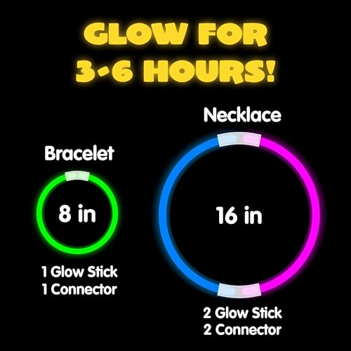 JOYIN 100 Pcs 8" Glow sticks Bulk Party Favors Pack, Neon Glow - Product Imagery