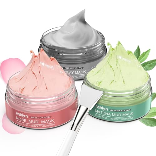 Ashlyn 3-Piece Mud Mask Set, Green Tea Mud Mask, Rose Mask - Product Imagery