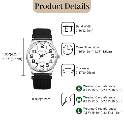 JewelryWe Braided Rope Elastics Watches: Easy Read Big Dial - Product Imagery