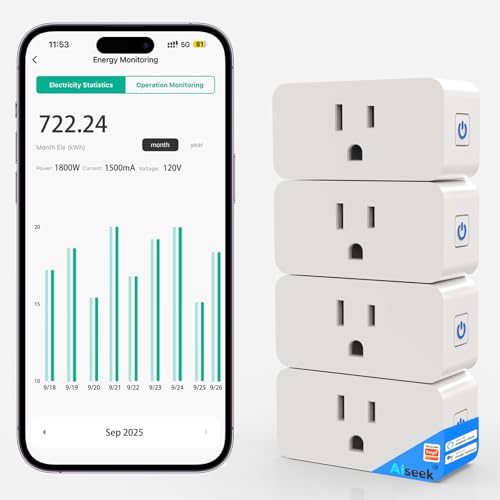 Smart Plug Outlet with Energy Monitoring 15A 2 4 GHz Wi Fi 4 - AiSeek Official Imagery - 1