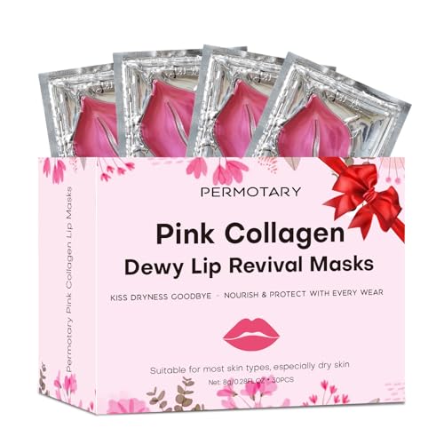 30 PCS Moisturizing Collagen Lip Mask Crystal Mouth Care Pads Mask for Moisturizing & Reducing Chapped, Smoothing Fine Lines Lip Patches with Moisture Essence for Gifts - Permotary Official Product View 1