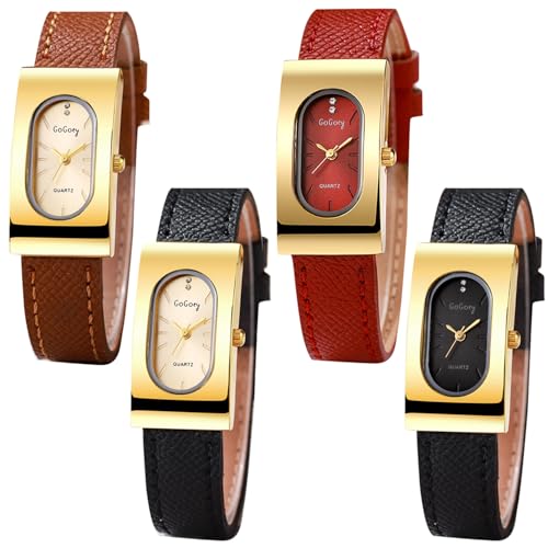 4 Pack Retro Vintage Square Watches for Women Gold Tone Case - Product Imagery