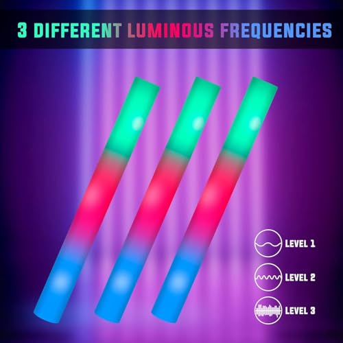 44 PCS Foam Glow Sticks Bulk with 3 Modes Colorful Flashing, - Product Imagery
