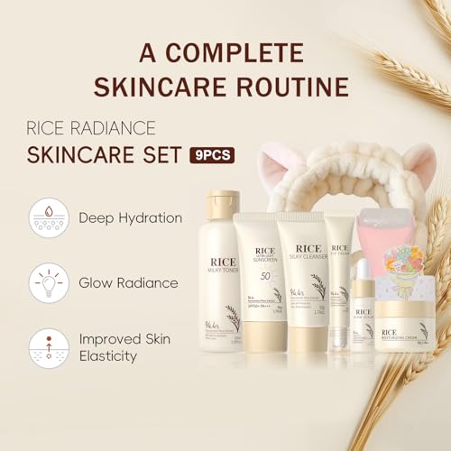 9PCS Rice Skincare Set for Women & Girls – Korean Skin Care Set - Product Imagery