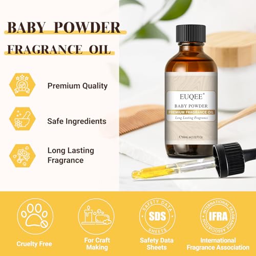EUQEE Baby Powder Fragrance Oil for DIY Bath Bombs(2.02 Fl oz) - Product Imagery