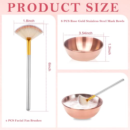 8 Pcs Rose Gold Esthetician Supplies 4 Facial Fan Brushes - Product Imagery